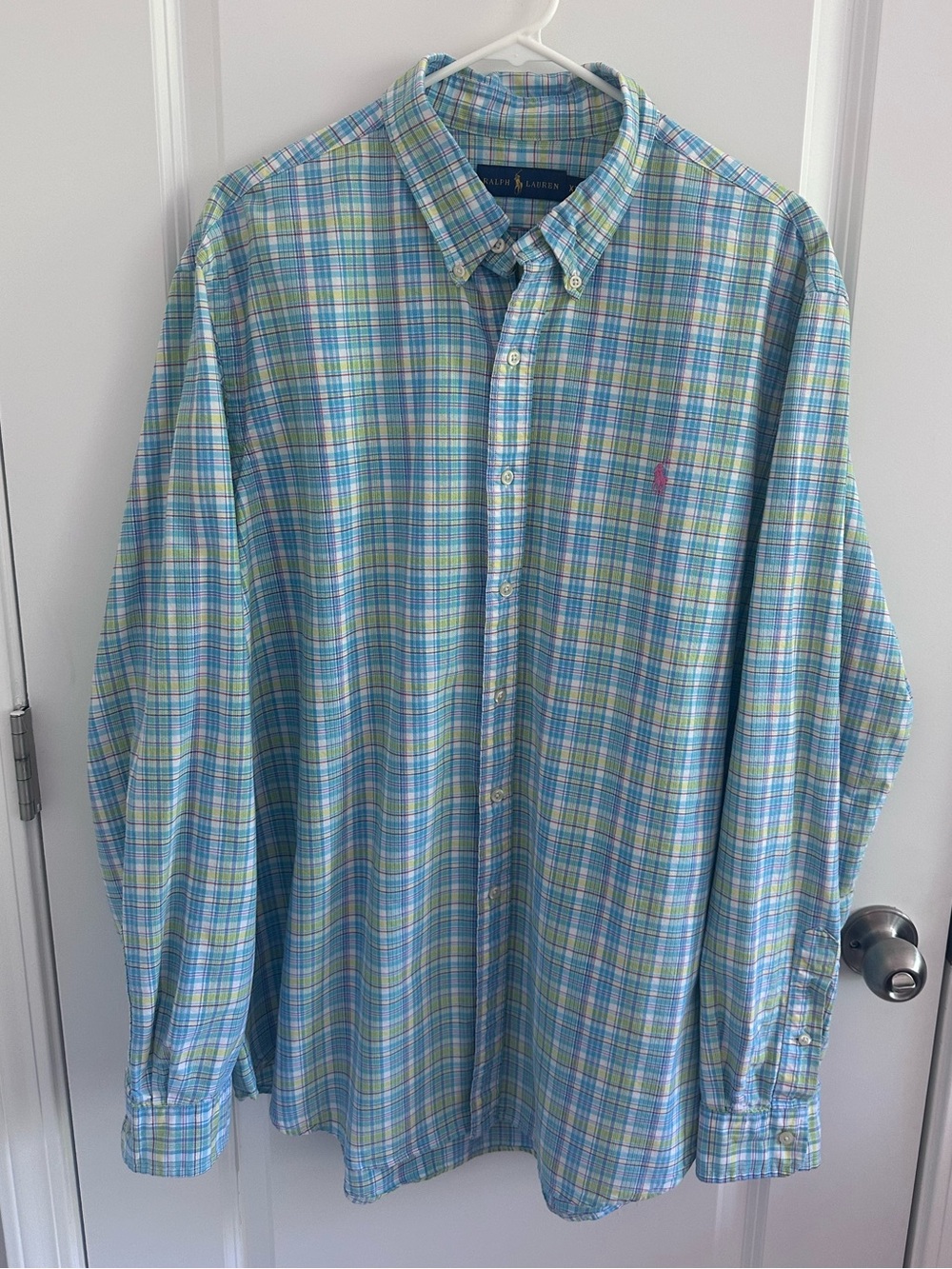 Polo Ralph Lauren Men’s XXL Long Sleeve Button-Down Shirt – Blue & Green Plaid